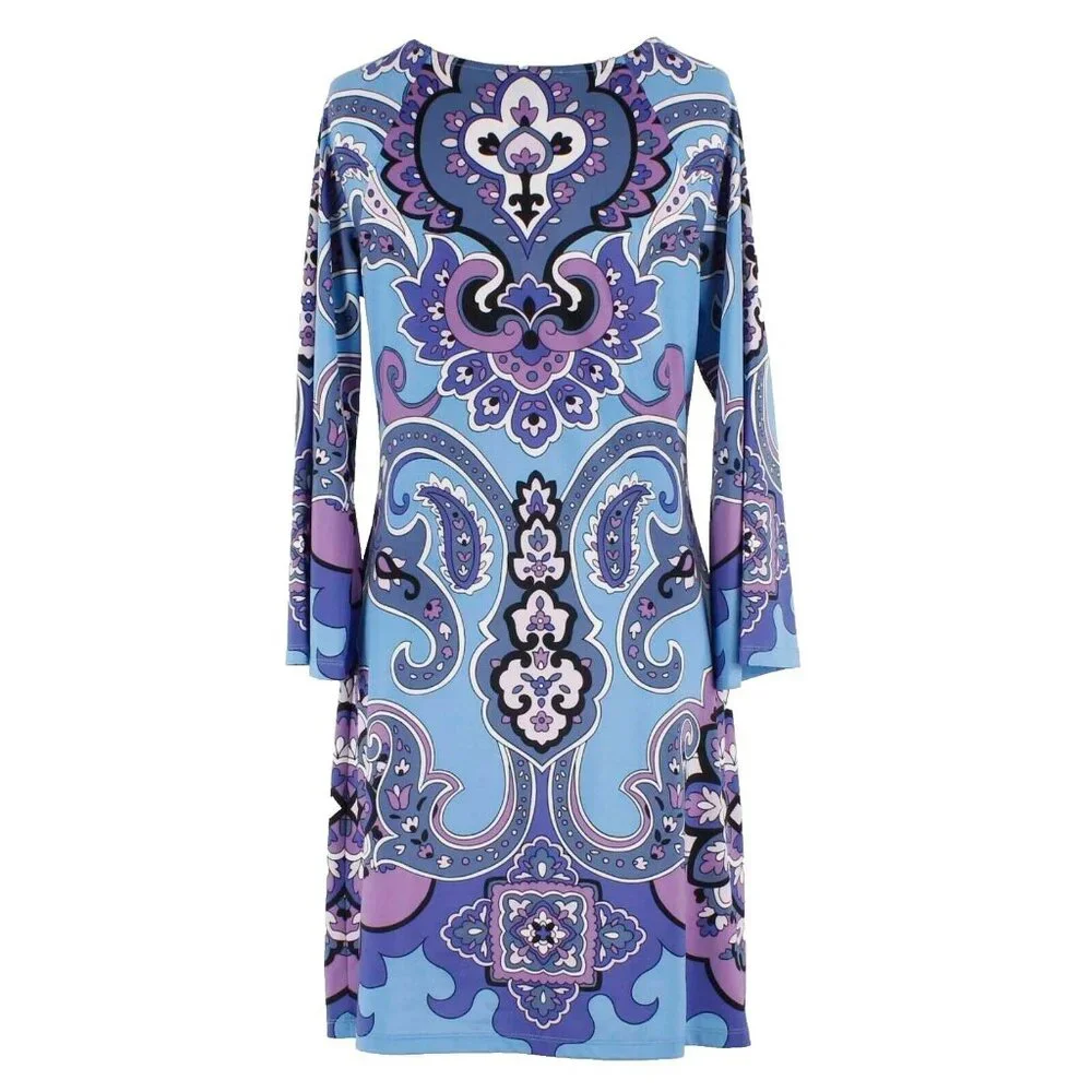 INC Sz S Light Blue Multi Boho Print Polyester Spandex Dress - Picture 2 of 3